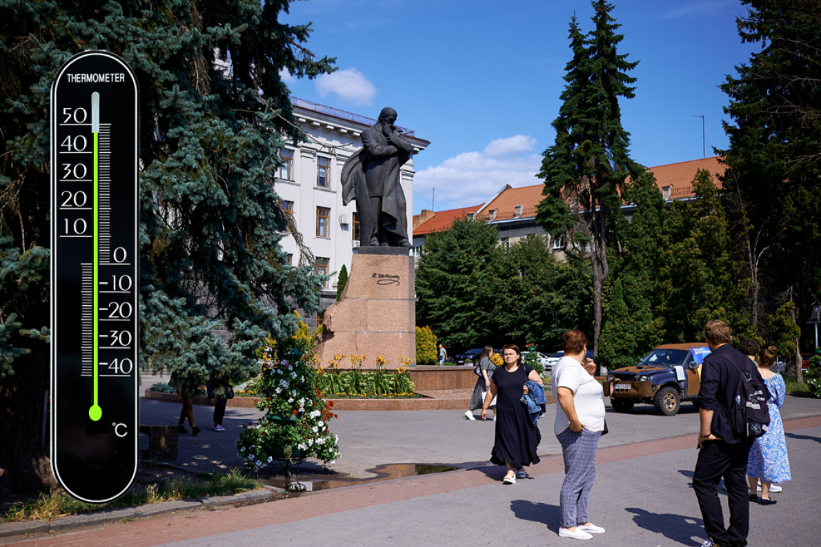 Асфальт біля пам’ятника Тарасу Шевченку розігрівається до 47°C.