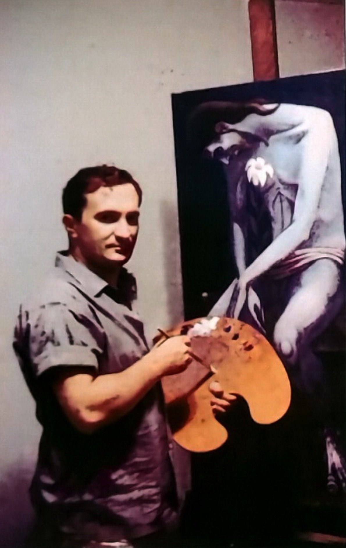 Богдан Певний в процесі створення картини «Спаситель», 1961 рік.