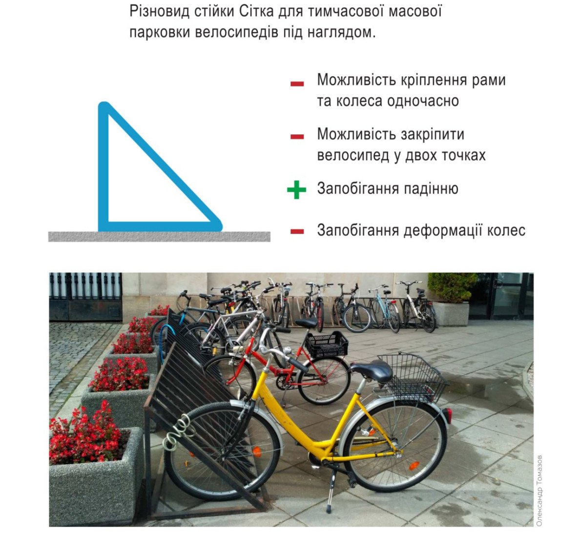 Посібник з облаштування велопарковок.
https://www.kyivbikecity.org/