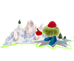 образ капусти в одязі на фоні гір