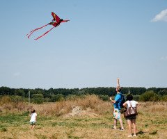 люди запускають повітряного змія у формі метелика