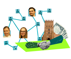 колаж з обличчями людей та Луцьким замоком