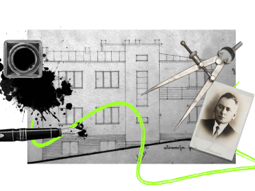 Колаж з Сергієм Тимошенко та кресленням будинку