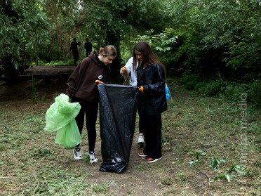 люди прибирають в парку