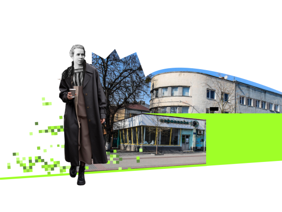 Леся Українка на тлі вулиці Лесі Українки у Луцьку