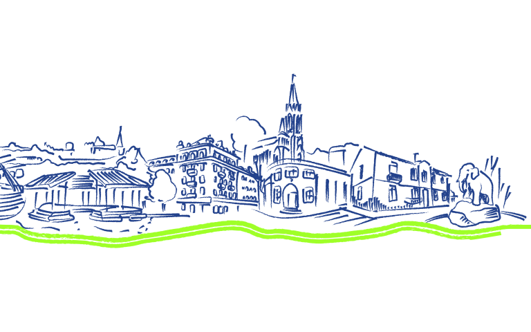 Монохромна панорама міста.