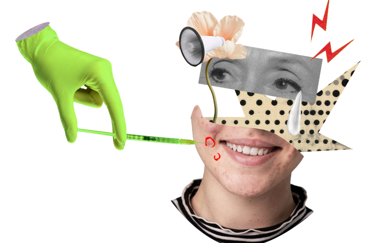 Колаж, шприц, рупор