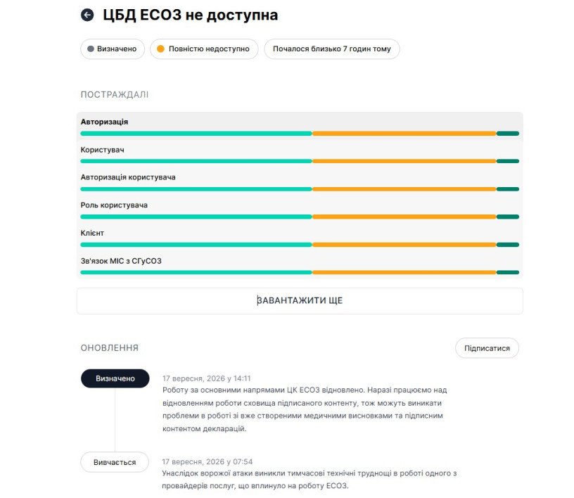 Скриншот зі сторінки ЕСОЗ. Скриншот зі сторінки ЕСОЗ.